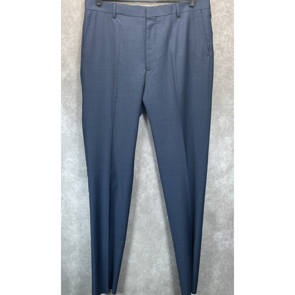 Jos A Bank Traveler Pants Men 38W/40L Reg Blue Slim Flat Front 100% Wool No Hem - Picture 5 of 8